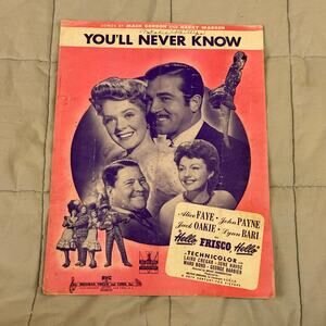 Vintage 1943 You'll Never Know Faye Payne Oakie Sheet Music Piano Hello Frisco